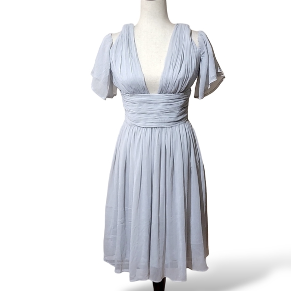 French Connection Constance Drape Cold Shoulder Chiffon Dress, Silver Grey, sz 4 - Picture 10 of 11